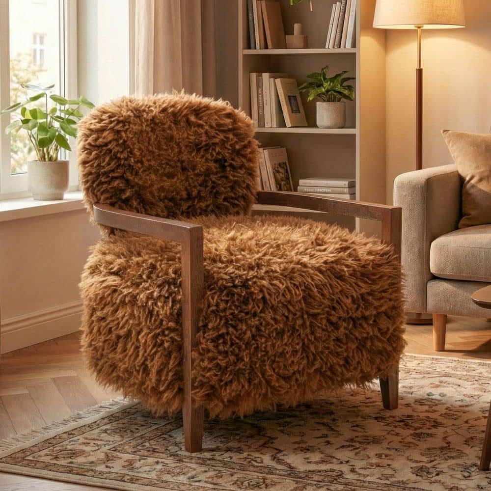 Furniture of America Ambi Modern Camel Brown Shaggy Faux Fur