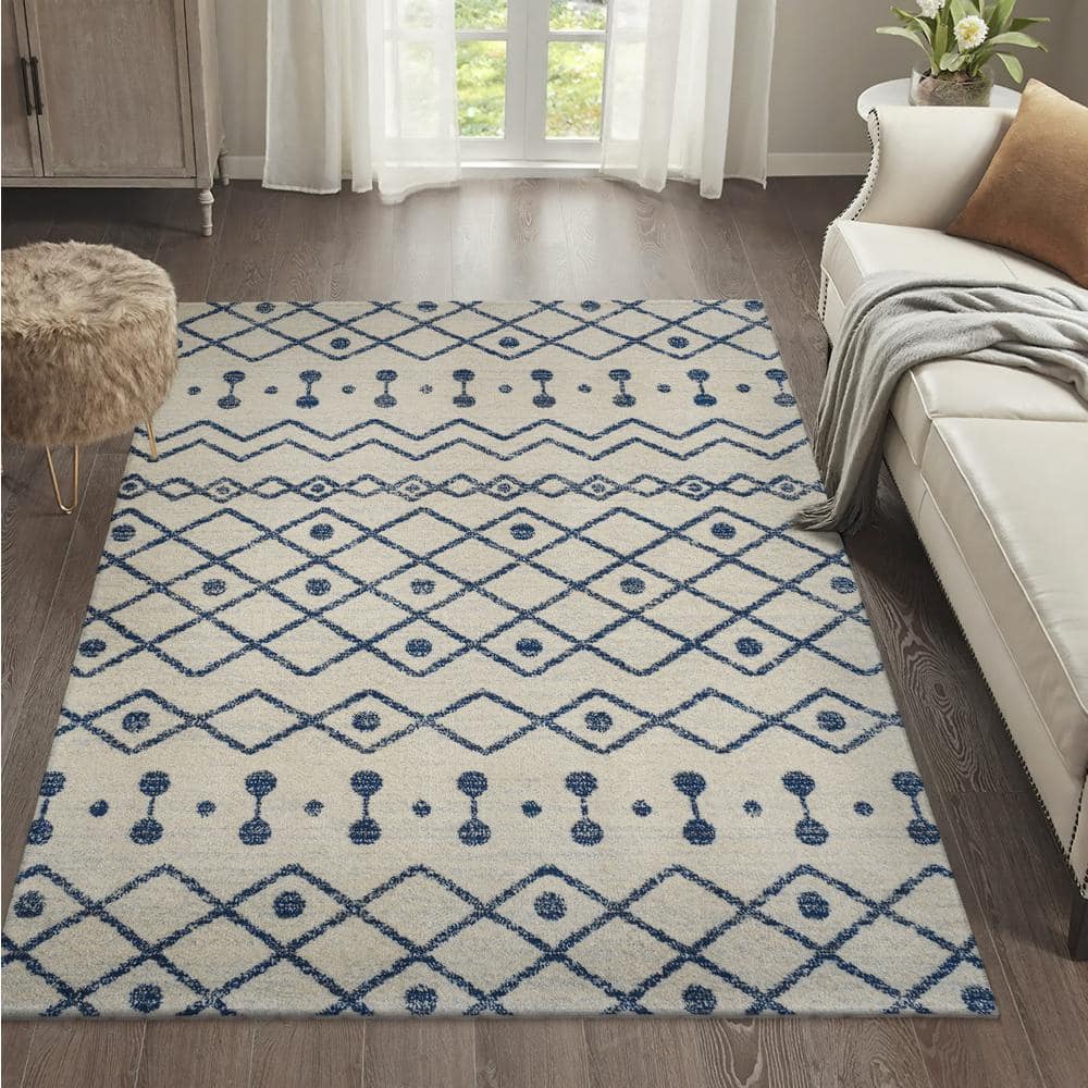 Aksil Moroccan Beni Souk Cream/Navy 8 ft. x 10 ft. Area Rug
