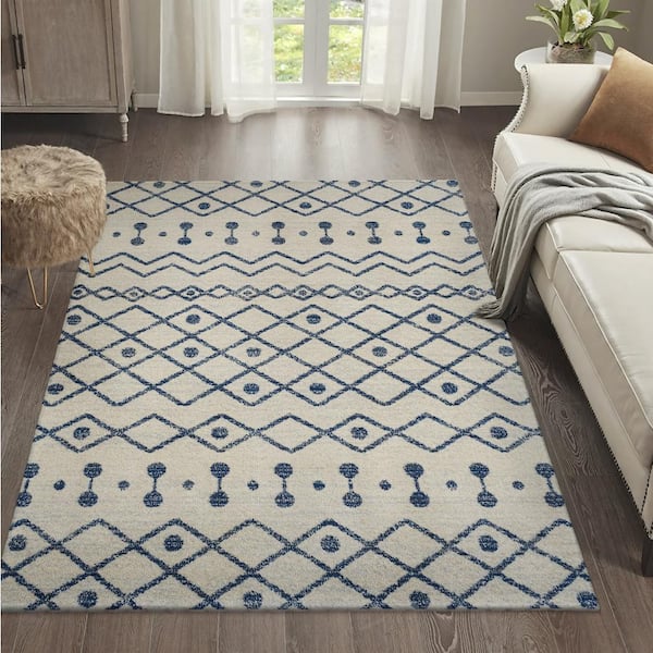 Aksil Moroccan Beni Souk Cream/Navy 5 ft. x 8 ft. Area Rug