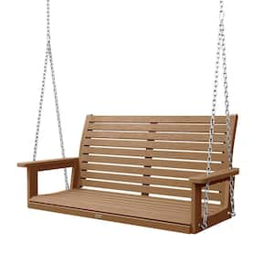 4 ft. 2-Person Teak Outdoor Plastic Patio Porch Swing with Adjustable Chains