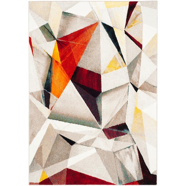 SAFAVIEH Porcello Light Gray/Orange 8 ft. x 10 ft. Abstract Area Rug