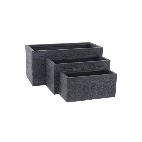 Litton Lane Black Fiber Clay Rectangular Planters (Set of 3)