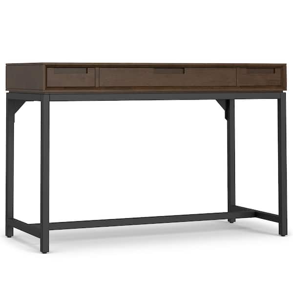 Simpli Home Banting 48 in. W Rectangle Walnut Brown Solid Hardwood Mid Century Small Desk