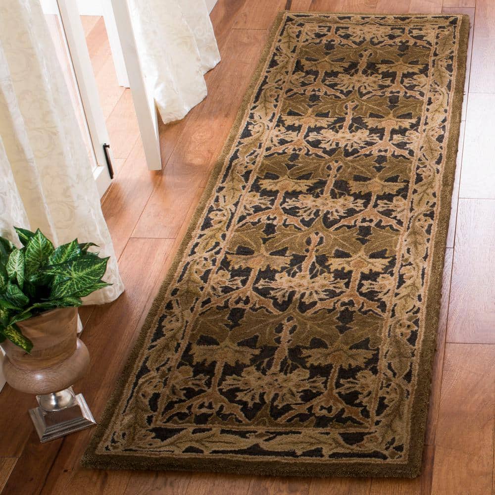 Hand-Tufted Navy and Sage Floral Wool Runner Rug, 2'3" x 10'