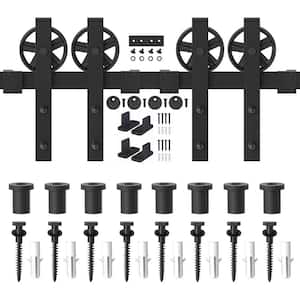 10 ft. /120 in. Frosted Black Sliding Barn Door Track and Hardware Kit for Double Doors with Non-Routed Floor Guide
