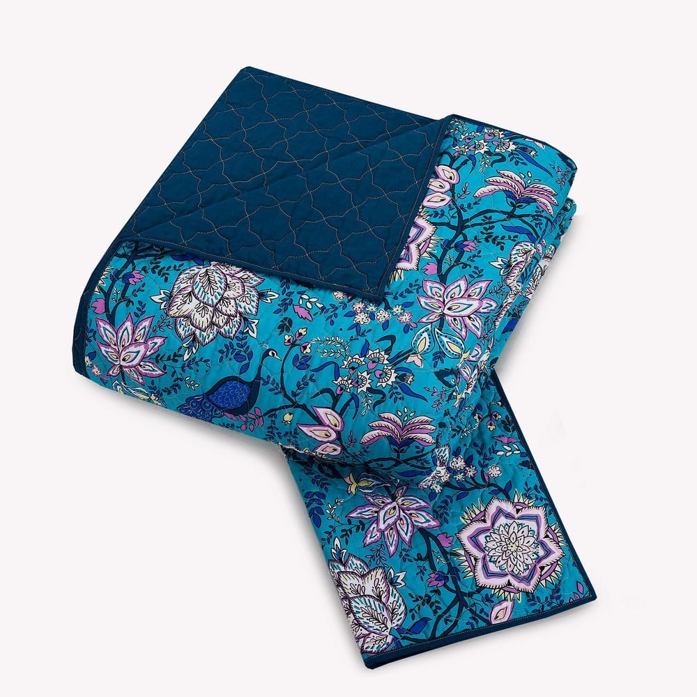 Turquoise Floral and Peacock King Microfiber Quilt Set