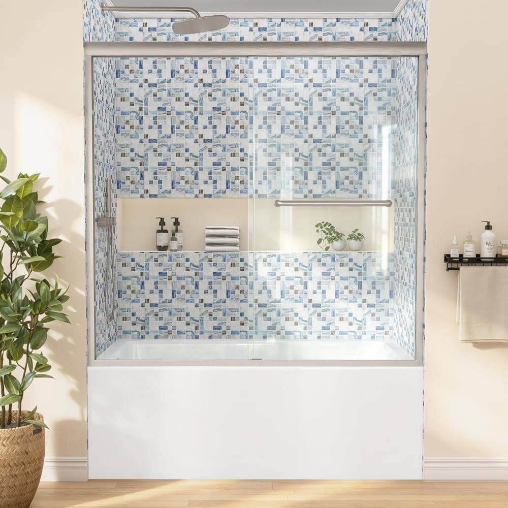Kavora 56-60 in. W x 58 in. H Double Sliding Tub Door with Nano-Coated 1/4 in. Clear Tempered Glass in Brushed Nickel price history on PriceWatchPro