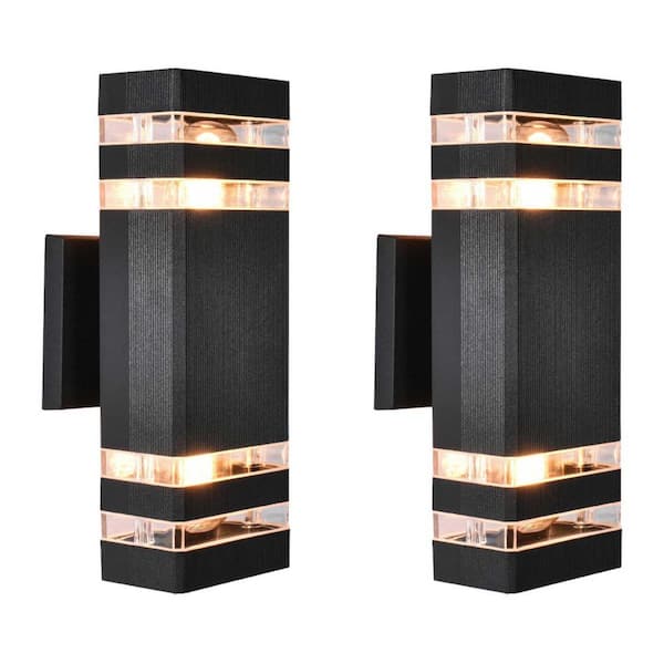 Ernesta 12 in. Modern Black Rectangular Outdoor Hardwired Waterproof Wall Lantern Sconces with No Bulbs Included 2-Pack
