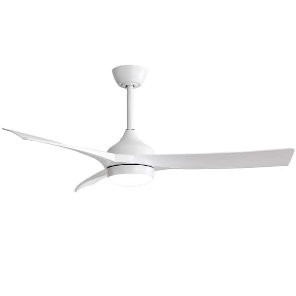 52 in. W Indoor White LED Ceiling Fan with 3 Color Dimmable and Remote Control, 3 White Grain ABS Blades