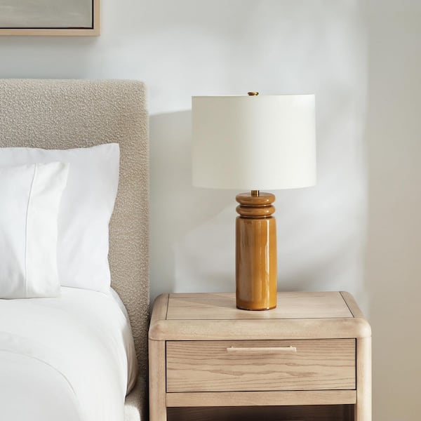 Generation Lighting - Feikudo 25 in. Cracked Honey Bedroom Home Office Living Room Table Lamp With White Linen Shade