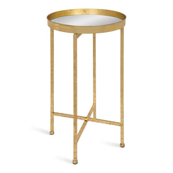 Kate and Laurel Celia 14 in. Gold Round Glass End Table