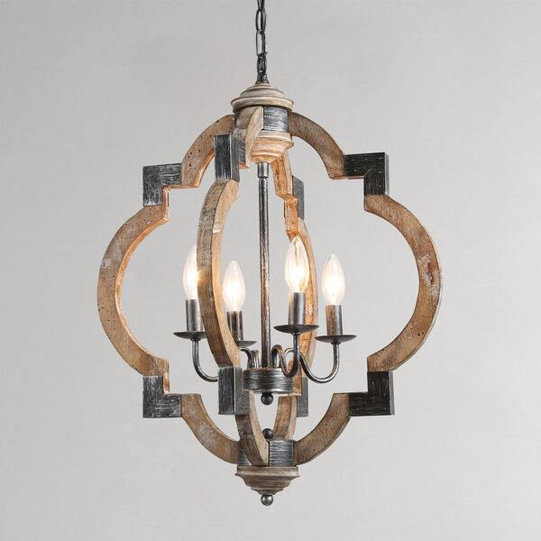 Lnc 20 In 4 Light Rustic Weathered Bronze Wood Chandelier Modern Farmhouse Globe Island Quatrefoil Pendant Fixture A03556 The Home Depot Lnc 20 In 4 Light Rustic Weathered, Home Depot Chandeliers Modern Farmhouse