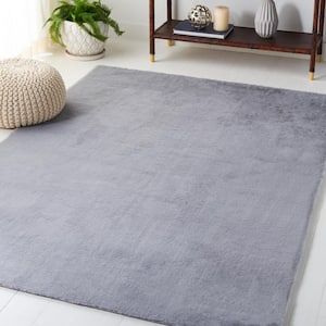 Faux Rabbit Fur Blue/Gray 4 ft. x 6 ft. Solid Flokati Area Rug