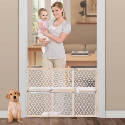 24 in. Secure Pressure Mount Wood/Plastic Mesh Baby and Pet Gate