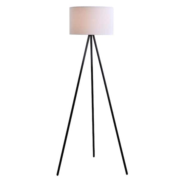 Cresswell 61.25 in. Black Metal Tripod Floor Lamp with Linen Shade