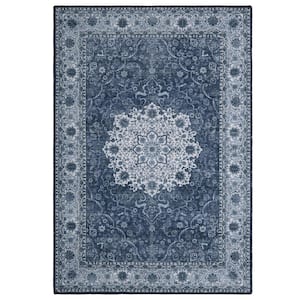 Blue 3 ft. x 5 ft. Vintage Persian Floral Print Modern Area Rug