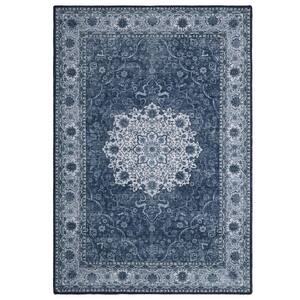 Blue 4 ft. x 6 ft. Vintage Persian Floral Print Modern Area Rug