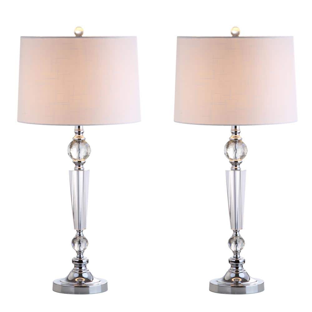 Emma 29.5" Clear Crystal Table Lamp Set with White Cotton Shade
