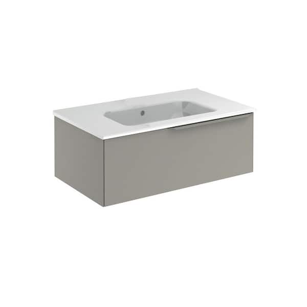 null Mio 32 in. W x 18 in. D x 12 in. H Bath Vanity 1-Drawer in Sand Matt with White Vanity Top with White Basin