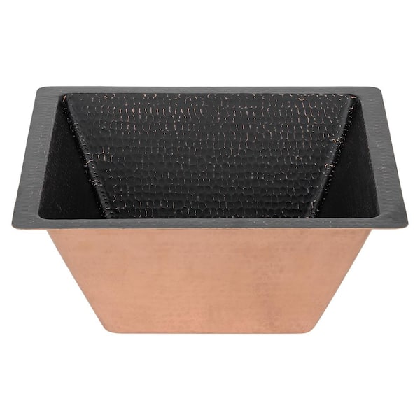 16 Gauge Hammered Copper 15 in. Square Drop-In/Undermount Bar Sink with 2 in. Drain Opening in Glazed Black