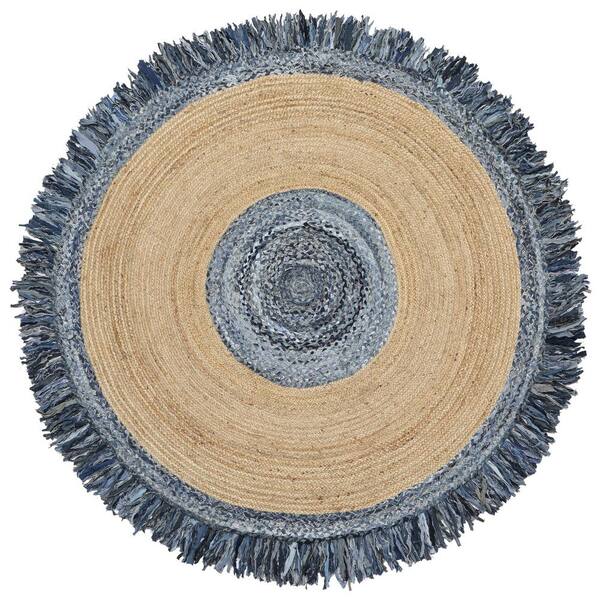 Earth First Blue Jeans Denim/Hemp 6 ft. x 6 ft. Round Area Rug