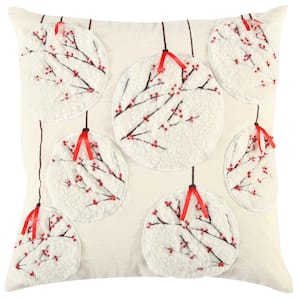Natural/Red Christmas Ornaments Poly Filled 20 in. x 20 in. Decorative Throw Pillow