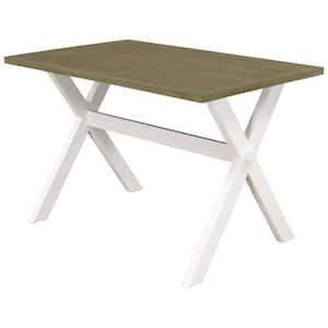 Farmhouse Rustic 45.5 in. Rectangle Gray Green Plus White Wood Top Kitchen Dining Table with X-Shape Legs (Seats 4)