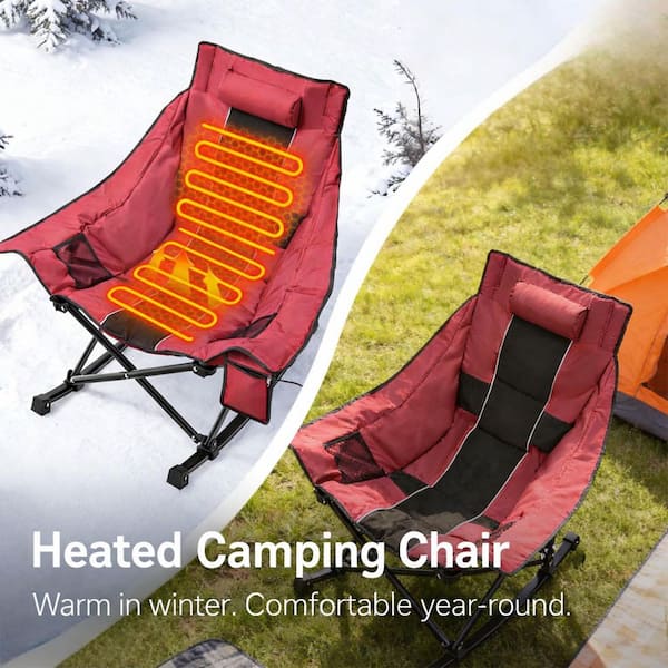Oversized Heated Camping Chair-XL Rocking Chair with 3 Heat Levels, Portable for Outdoor (No Battery Included)