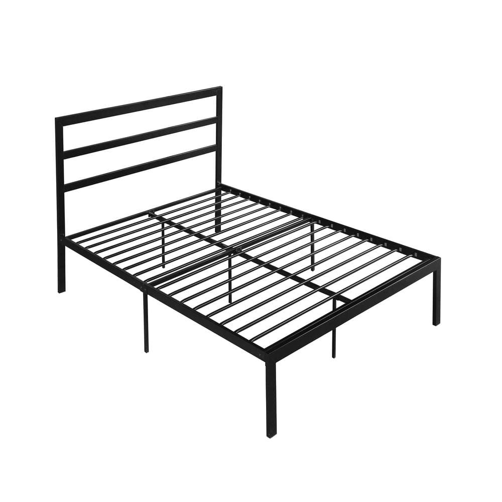 JASIWAY Black Metal Frame Queen Size Platform Bed with Headboard J ...