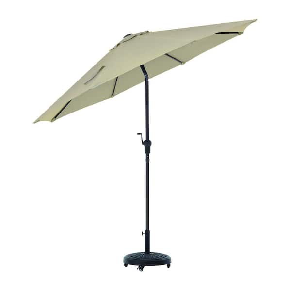 Hampton Bay - 9 ft. Aluminum Market Crank and Tilt Patio Umbrella in Riverbed Tan