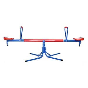 Outdoor Red and Blue Metal Rotating Seesaw