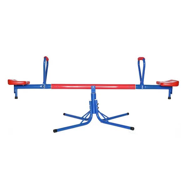 PLAYBERG Outdoor Red and Blue Metal Rotating Seesaw