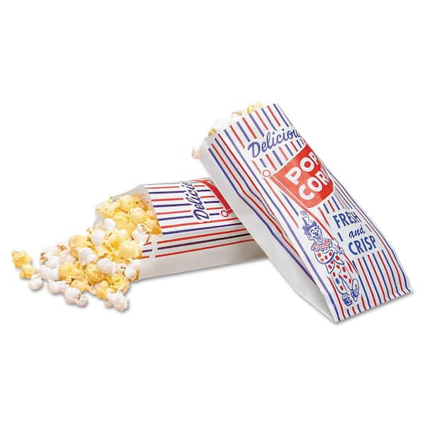 Bagcraft Pinch-Bottom Blue/Red/White Paper Popcorn Bag, 4 x 1.5 x 8 (1000-Pack)