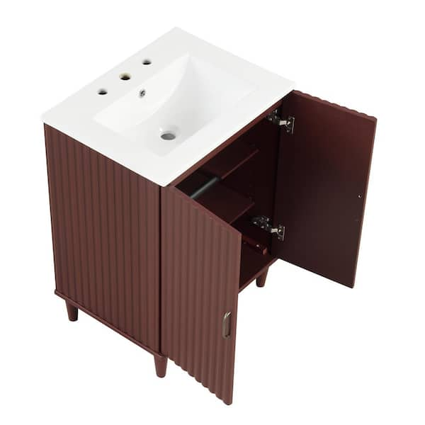 21.6 Bathroom Vanity with Sink, Bathroom Storage Cabinet with Door and  Side Storage, Wood Cabinet Basin Vessel Sink Set, Solid Frame, Ceramic Sink  (Right Side Storge) 