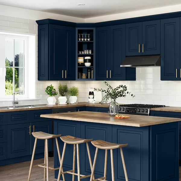 Grayson 24 in. W x 24 in. D x 34.5 in. H Assembled Plywood Drawer Base Kitchen Cabinet in Mythic Blue with Soft Close