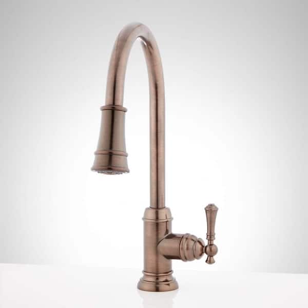SIGNATURE HARDWARE Single Handle Amberley Pull Down Sprayer Kitchen Faucet in Oil Rubbed Bronze