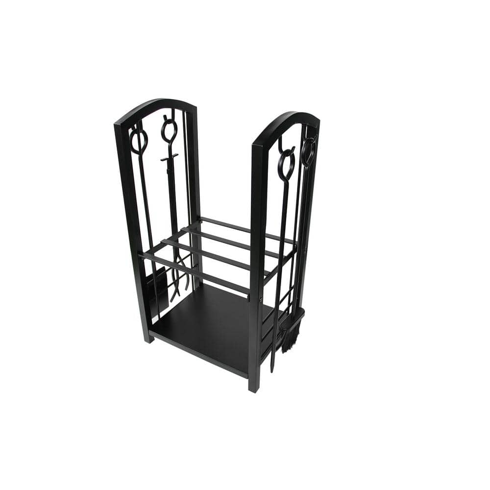 5-Piece Fireplace Tool Set with Log Rack