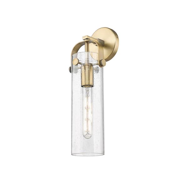 Pilaster 1-Light Brushed Brass Wall Sconce with Clear Glass Shade