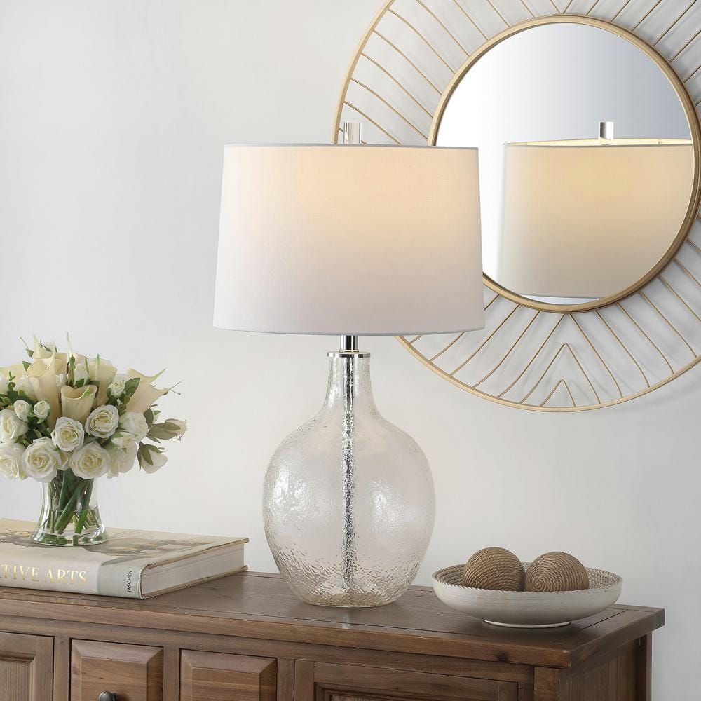 Clear Glass Urn Table Lamp with Drum Shade