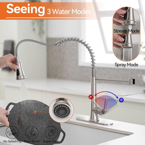 Single Handle Kitchen Faucet Pull Down Sprayer Kitchen Faucet with Deckplate Included in Brushed Nickel