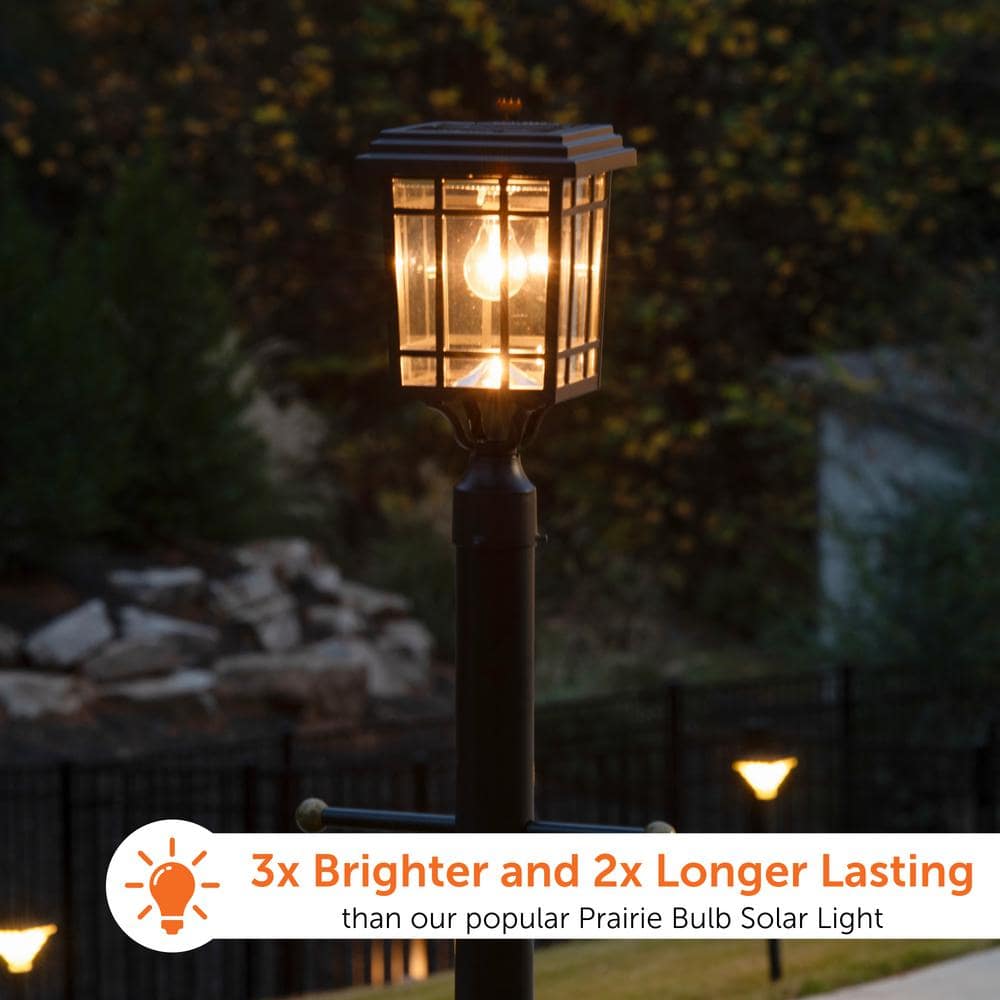 Grand Prairie Black Solar LED Lamp Post with Glass Panels