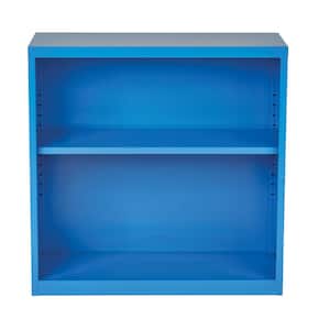 28 in. Blue Metal 2-shelf Standard Bookcase with Adjustable Shelves