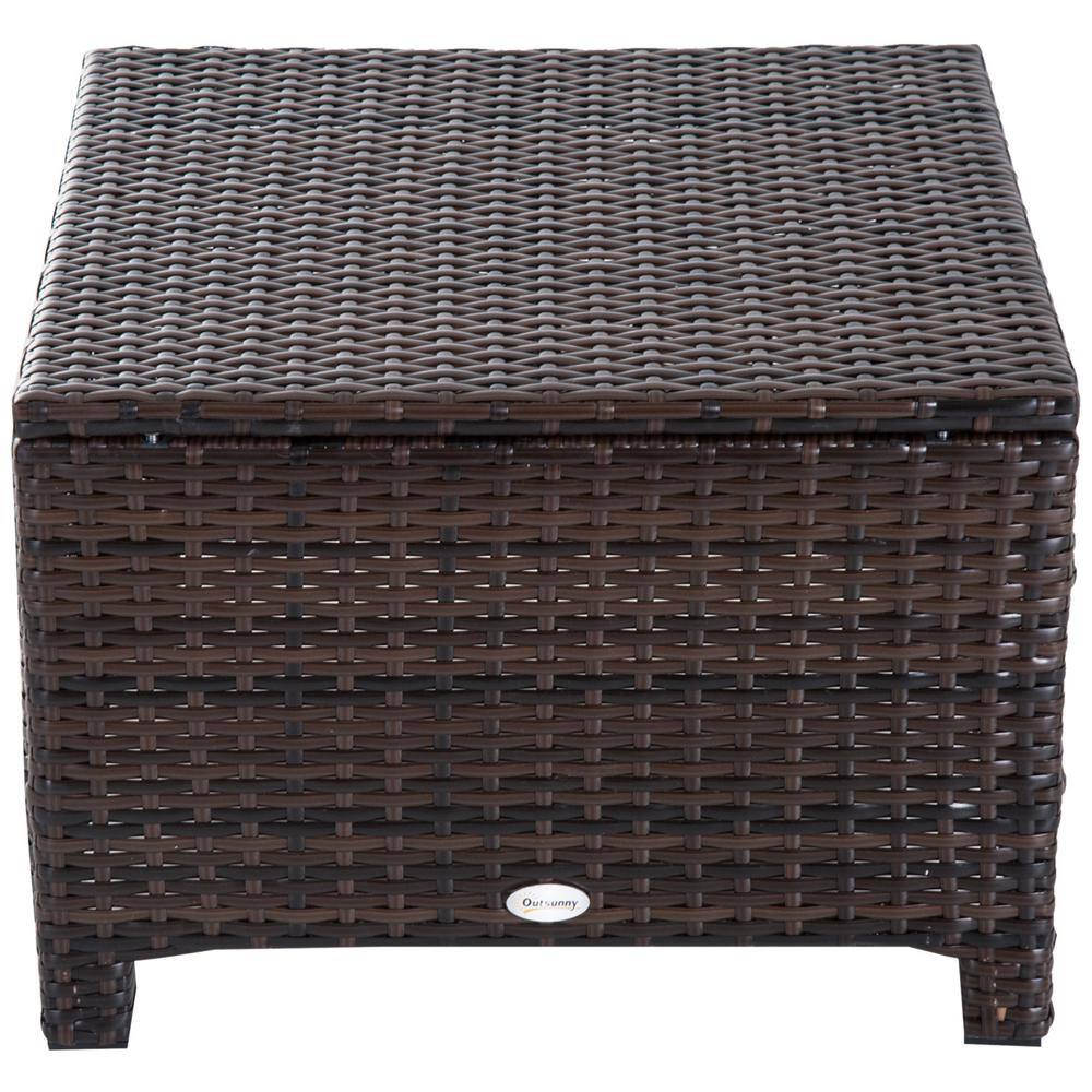 Handwoven PE Rattan 52cm Outdoor Ottoman with Cream Soft Cushion