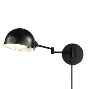 Jones 1-Light Dark Bronze Plug-In or Hardwire Wall Sconce with 6 ft. Cord 15 ft. Black Fabric Cord