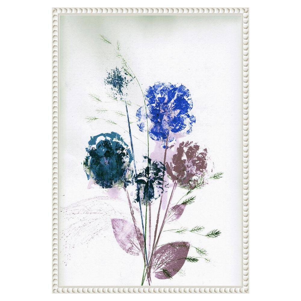 Bouquet Blue Abstract Floral Canvas with White Beaded Frame