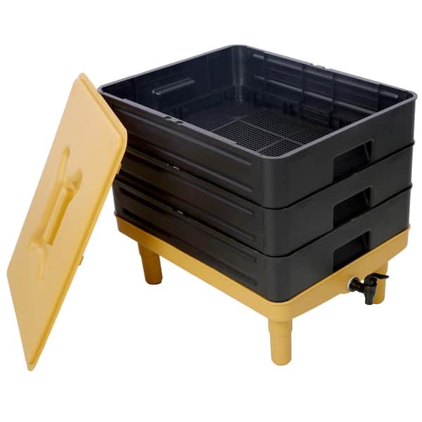 Tidoin 3-Tray 17-Gallon Outdoor Worm Farm Kit Worm Composter Bin
