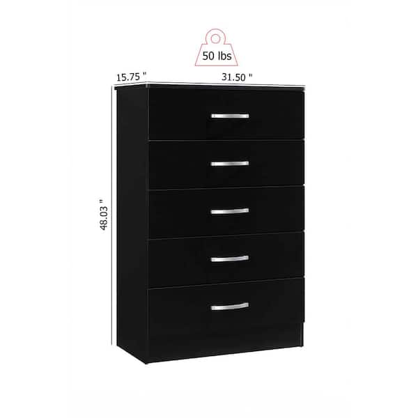 HODEDAH 5-Drawer Black Chest HI5DR BLACK - The Home Depot