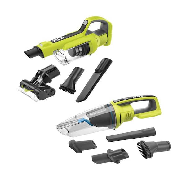 RYOBI ONE+ 18V Cordless Hand Vacuum with Powered Brush with ONE+ 18V Cordless Wet/Dry Hand Vacuum (Tools Only)