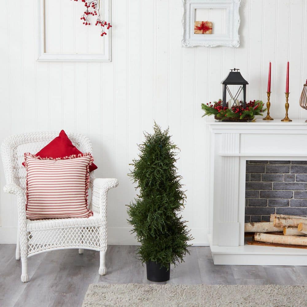 Elegant 40" Cedar Spiral Topiary with Built-in Lights, Potted