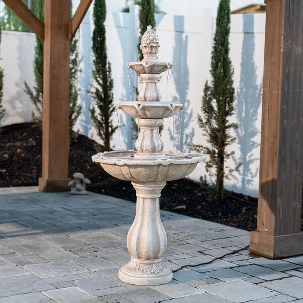 XBRAND XBrand 51 in. Beige 3-Tier Pineapple Water Fountain with